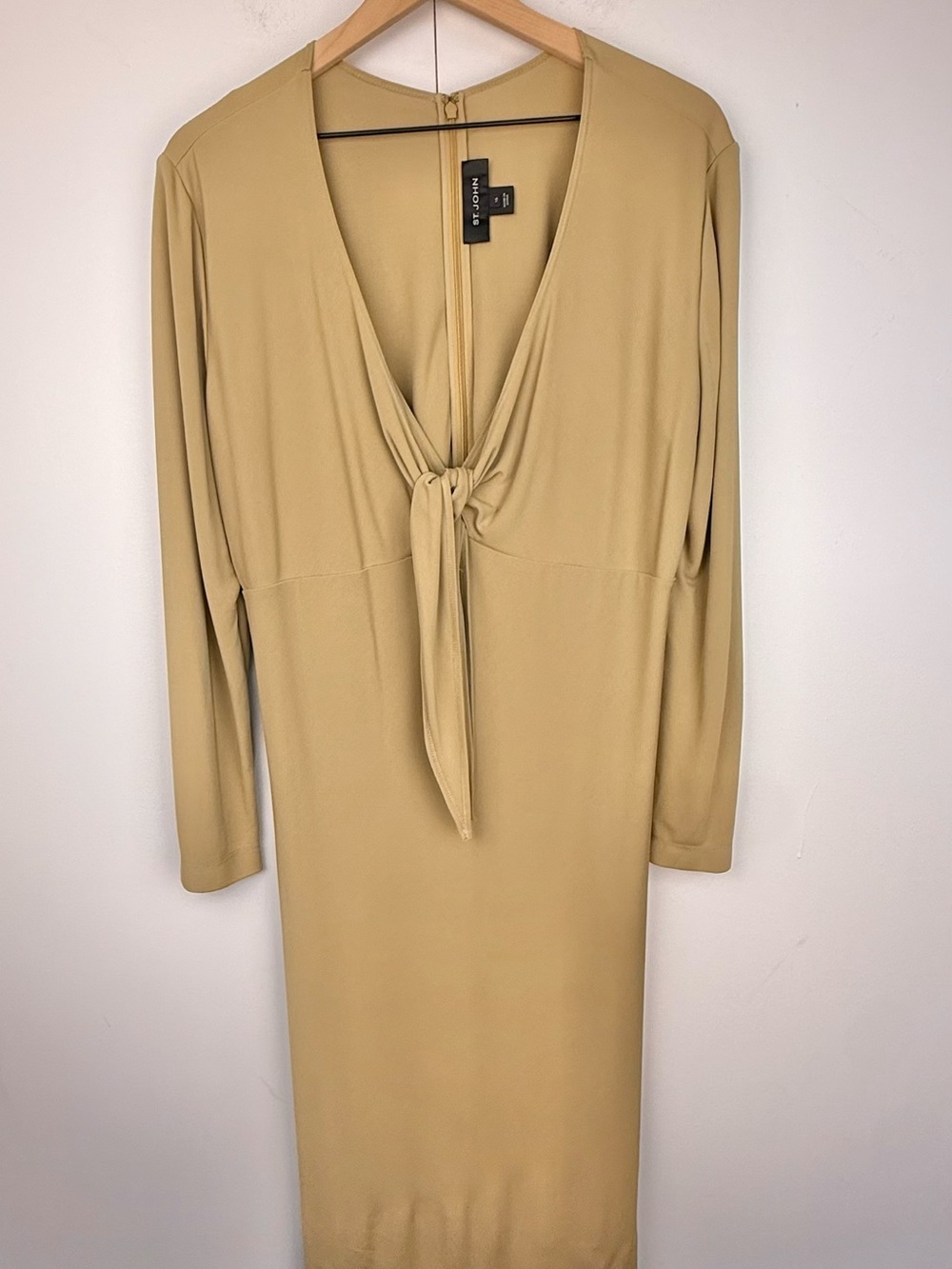 St. John Anise Front Tie V-Neck Midi Dress Beige Size 16